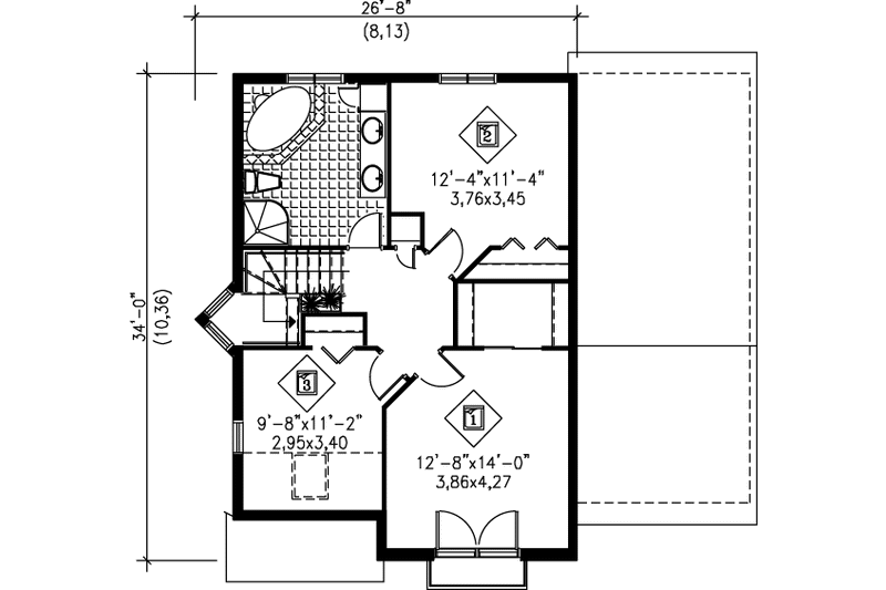 Dream House Plan - Floor Plan - Upper Floor for Traditional House Plan #25-2027 - 3 bed, 1.5 bath
