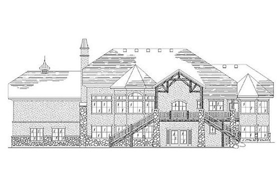 Exterior - Rear Elevation for European House Plan #5-399 - 4 bed, 5 bath