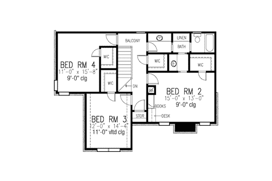 Floor Plan - Upper Floor for European House Plan #410-384 - 4 bed, 2.5 bath