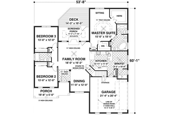 Floor Plan - Main Floor for Southern House Plan #56-630 - 3 bed, 2 bath