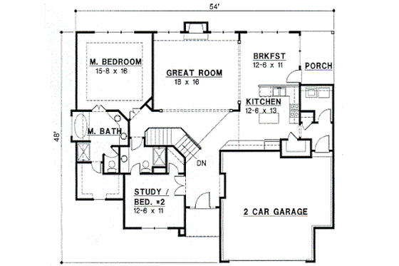 Floor Plan - Main Floor for Traditional House Plan #67-318 - 4 bed, 3 bath