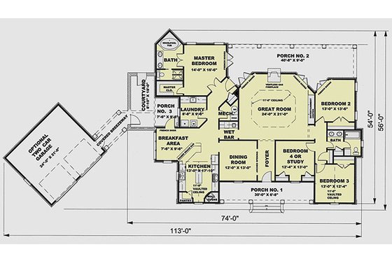 Floor Plan - Main Floor for European House Plan #44-124 - 4 bed, 2 bath