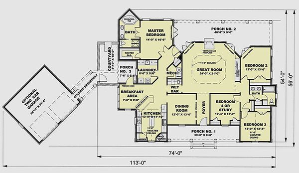 House Blueprint - European Floor Plan - Main Floor Plan #44-124