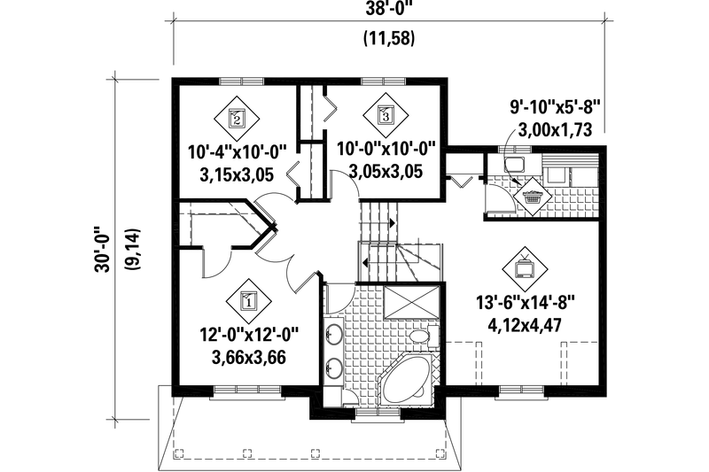 House Blueprint - Floor Plan - Upper Floor for Country House Plan #25-4570 - 3 bed, 1 bath