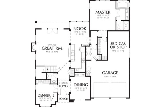 Floor Plan - Main Floor for Craftsman House Plan #48-383 - 3 bed, 2.5 bath