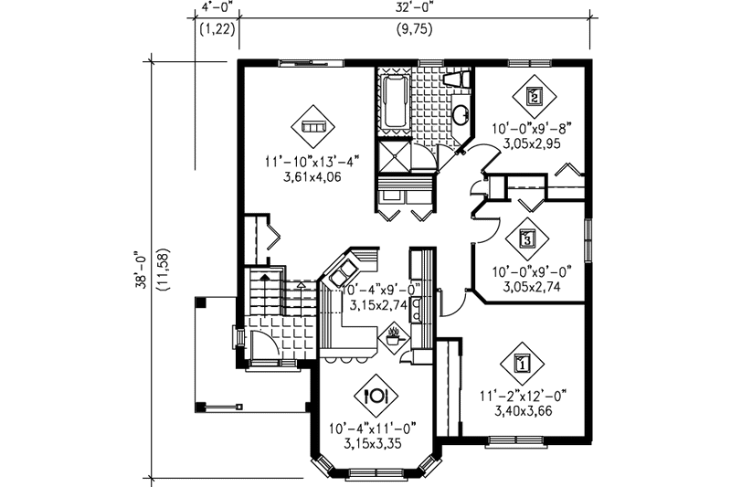 Architectural House Design - Floor Plan - Main Floor for Traditional House Plan #25-157 - 3 bed, 1 bath