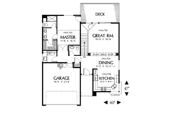 Floor Plan - Main Floor for Bungalow House Plan #48-272 - 3 bed, 2.5 bath