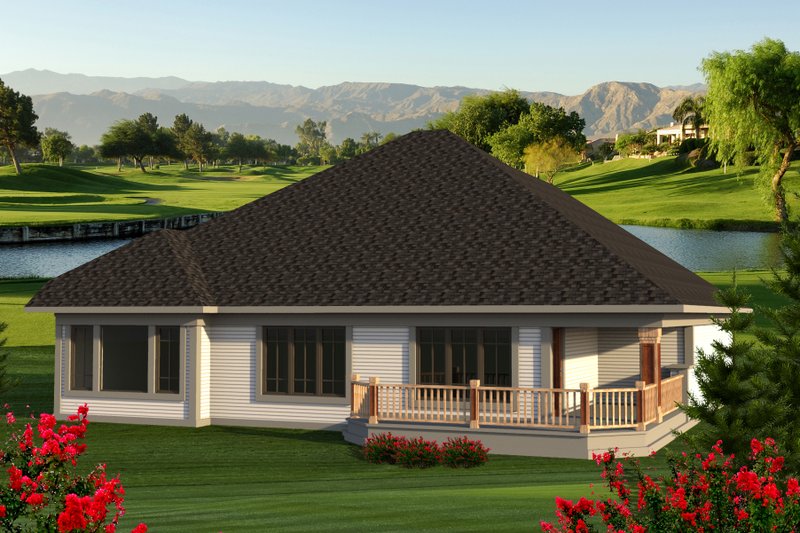 House Blueprint - Exterior - Rear Elevation for Ranch House Plan #70-1188 - 2 bed, 2 bath