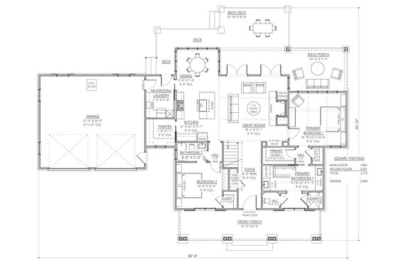 Floor Plan - Main Floor for Farmhouse House Plan #1094-9 - 4 bed, 3 bath