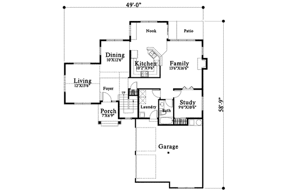 Floor Plan - Main Floor for Bungalow House Plan #78-132 - 3 bed, 3 bath