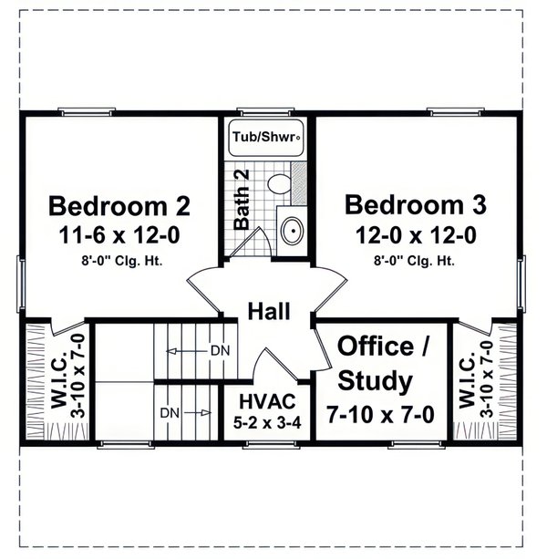 House Blueprint - Floor Plan - Upper Floor for Cottage House Plan #21-647 - 3 bed, 2 bath