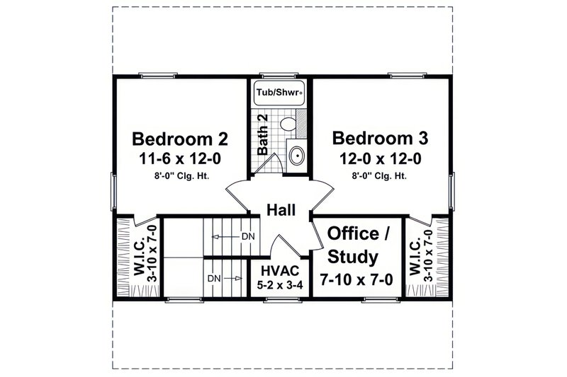 House Blueprint - Floor Plan - Upper Floor for Cottage House Plan #21-647 - 3 bed, 2 bath