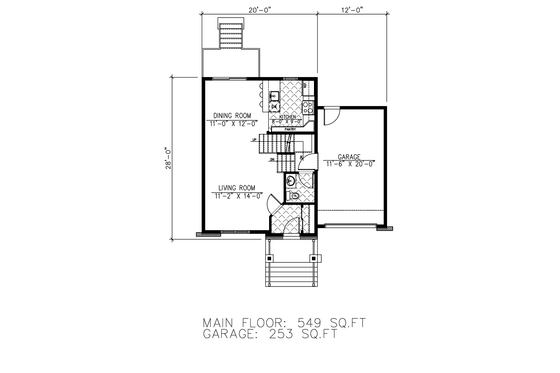 Floor Plan - Main Floor for Cottage House Plan #138-369 - 2 bed, 1.5 bath