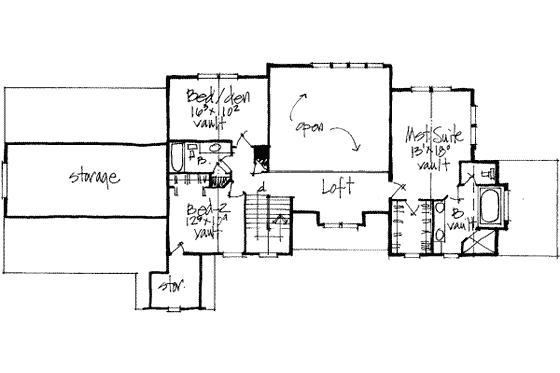 Floor Plan - Upper Floor for European House Plan #308-174 - 3 bed, 2.5 bath