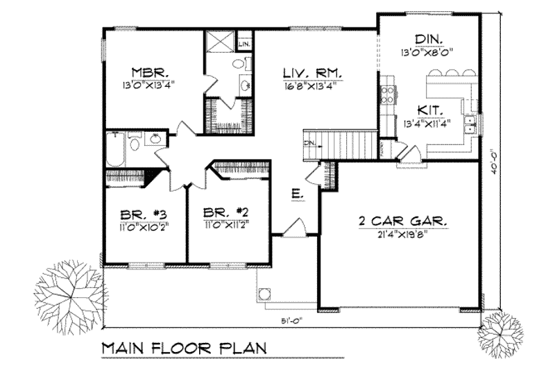 House Plan Design - Floor Plan - Main Floor for Traditional House Plan #70-110 - 3 bed, 2 bath