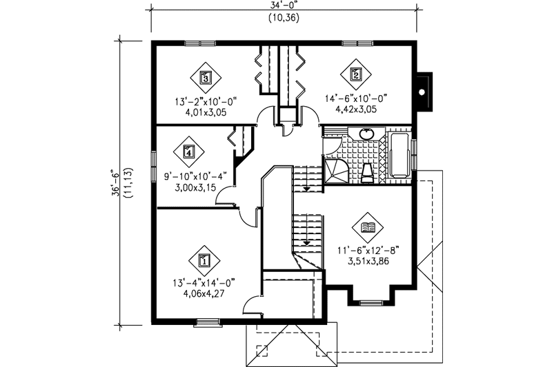 Architectural House Design - Floor Plan - Upper Floor for Traditional House Plan #25-2044 - 4 bed, 2 bath