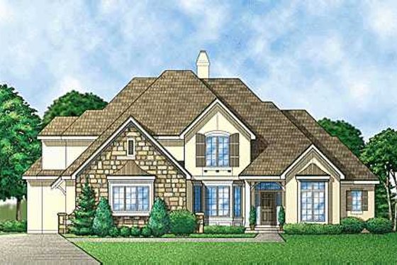Exterior - Front Elevation for European House Plan #67-206 - 4 bed, 4 bath