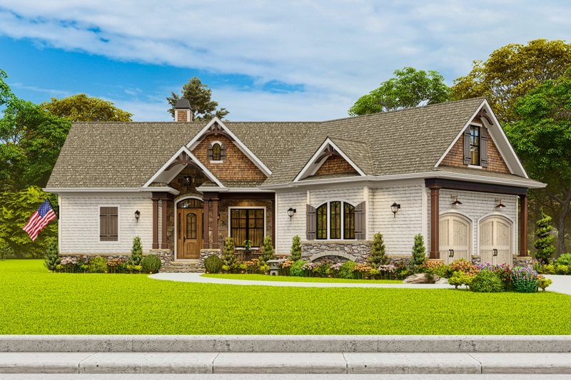 Architectural House Design - Exterior - Front Elevation 6 for Ranch House Plan #54-464 - 3 bed, 2 bath