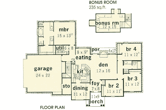 Floor Plan - Main Floor for European House Plan #16-149 - 4 bed, 2 bath