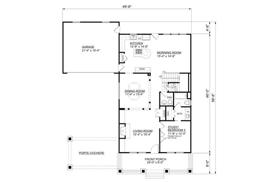 Floor Plan - Main Floor for Bungalow House Plan #30-339 - 3 bed, 3.5 bath