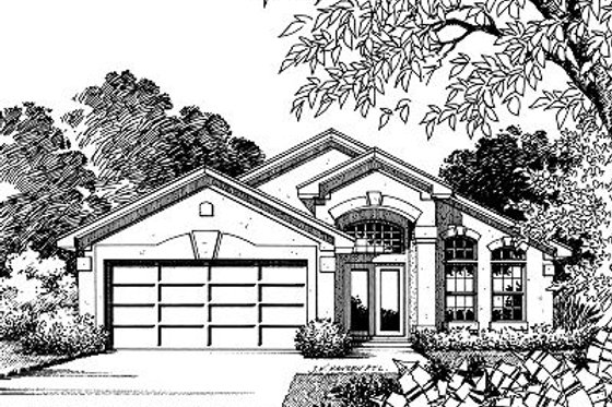 Exterior - Front Elevation for Mediterranean House Plan #417-134 - 3 bed, 2 bath