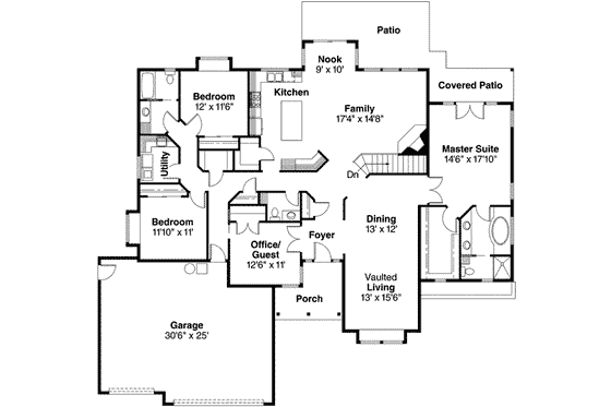 Floor Plan - Main Floor for Modern House Plan #124-201 - 4 bed, 2.5 bath