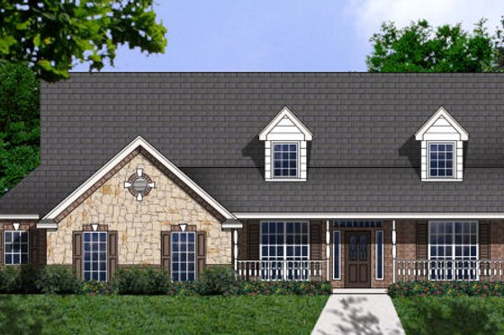 Exterior - Front Elevation for Country House Plan #62-130 - 4 bed, 2 bath