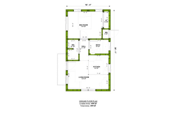 Floor Plan - Main Floor for Ranch House Plan #1106-145 - 1 bed, 1 bath
