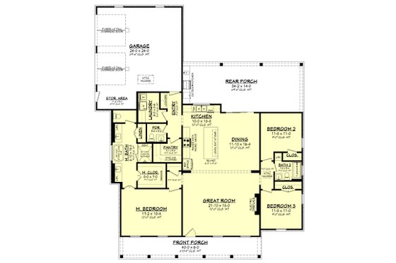 Floor Plan - Main Floor for Farmhouse House Plan #430-414 - 3 bed, 2.5 bath