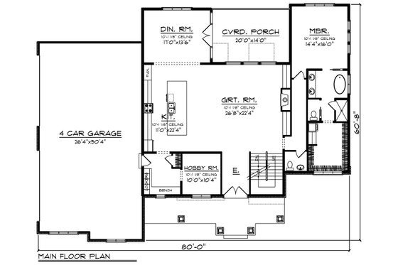 Floor Plan - Main Floor for Craftsman House Plan #70-1470 - 4 bed, 3.5 bath