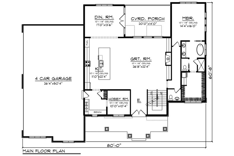 Architectural House Design - Floor Plan - Main Floor for Craftsman House Plan #70-1470 - 4 bed, 3.5 bath