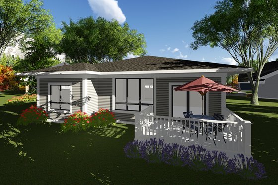 Exterior - Rear Elevation for Prairie House Plan #70-1261 - 2 bed, 2 bath