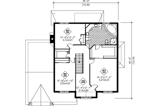 Floor Plan - Upper Floor for Traditional House Plan #25-219 - 3 bed, 1.5 bath