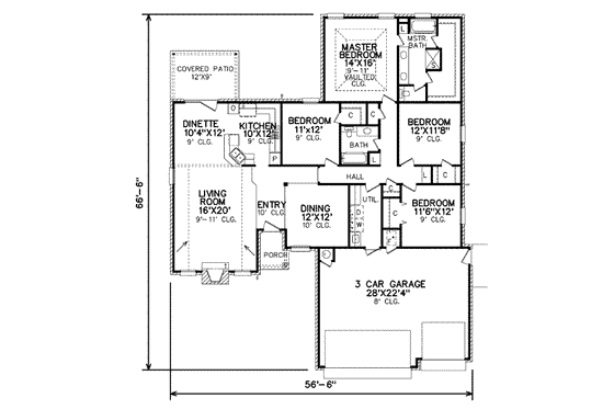 Floor Plan - Main Floor for Traditional House Plan #65-272 - 4 bed, 2 bath