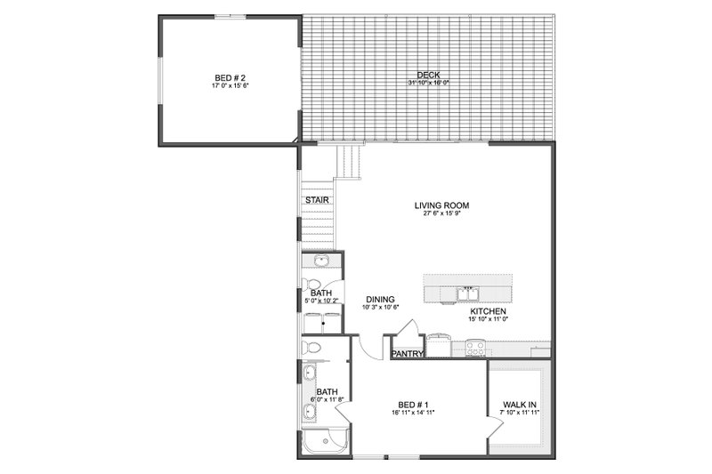 House Design - Floor Plan - Upper Floor for Modern House Plan #1060-329 - 2 bed, 2.5 bath