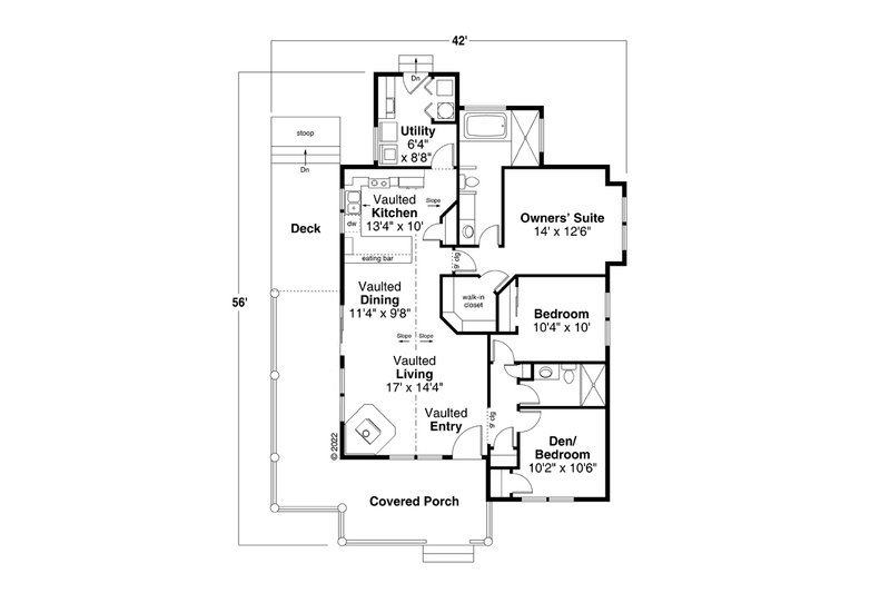 House Blueprint - Floor Plan - Main Floor for Cottage House Plan #124-1302 - 3 bed, 2 bath