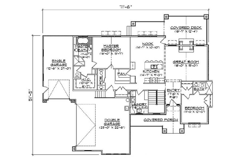 Home Plan - Floor Plan - Main Floor for Ranch House Plan #5-243 - 3 bed, 3.5 bath