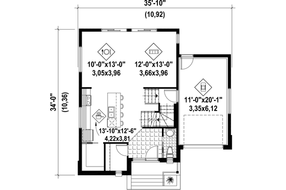 Floor Plan - Main Floor for Modern House Plan #25-4589 - 3 bed, 1 bath