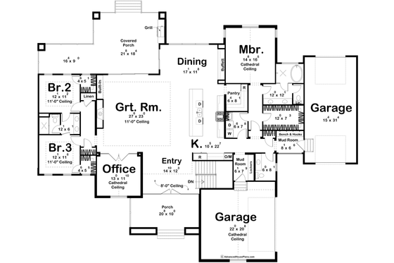 Floor Plan - Main Floor for Contemporary House Plan #455-798 - 3 bed, 2.5 bath