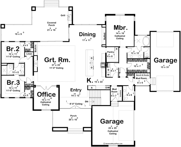 Architectural House Design - Floor Plan - Main Floor for Contemporary House Plan #455-798 - 3 bed, 2.5 bath