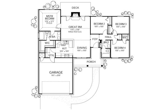 Floor Plan - Main Floor for Ranch House Plan #80-102 - 4 bed, 2 bath