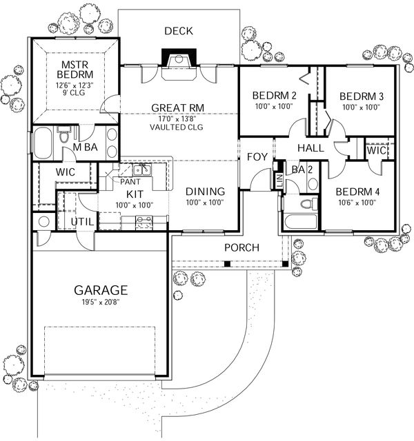 Architectural House Design - Ranch Floor Plan - Main Floor Plan #80-102