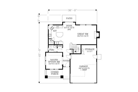 Floor Plan - Main Floor for Craftsman House Plan #53-466 - 3 bed, 2.5 bath