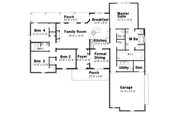 Floor Plan - Main Floor for European House Plan #15-145 - 3 bed, 2.5 bath