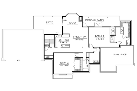 Floor Plan - Lower Floor for Ranch House Plan #100-455 - 2 bed, 2 bath