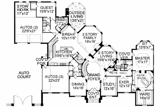 Floor Plan - Main Floor for European House Plan #141-161 - 5 bed, 5 bath
