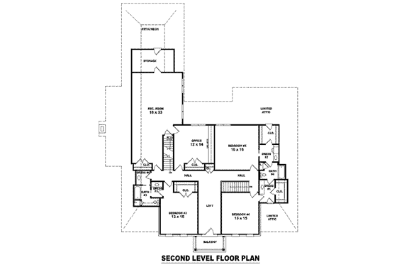 Floor Plan - Upper Floor for Southern House Plan #81-1651 - 5 bed, 4 bath