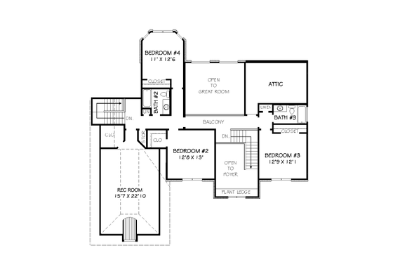 Floor Plan - Upper Floor for European House Plan #424-325 - 4 bed, 3.5 bath