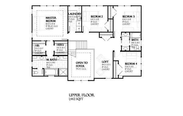 Traditional Floor Plan - Upper Floor Plan #901-117