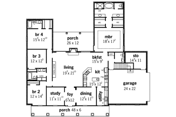 Floor Plan - Main Floor for European House Plan #16-312 - 4 bed, 3.5 bath